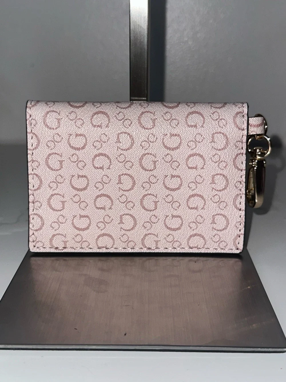 GUESS Pink Monogram Envelope Wallet with Gold Logo
